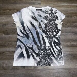 Y2K Appropriate Behavior V-Neck Short-Sleeve Top Womens M (8-10) Zebra Print